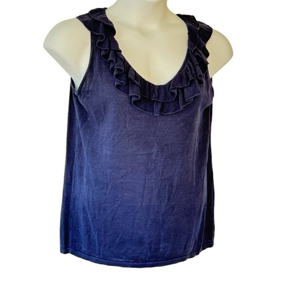 Lauren Ralph Lauren Silk Summer Weight Sweater Ruffled V-Neck Sleeveless Size 1X - Picture 1 of 6